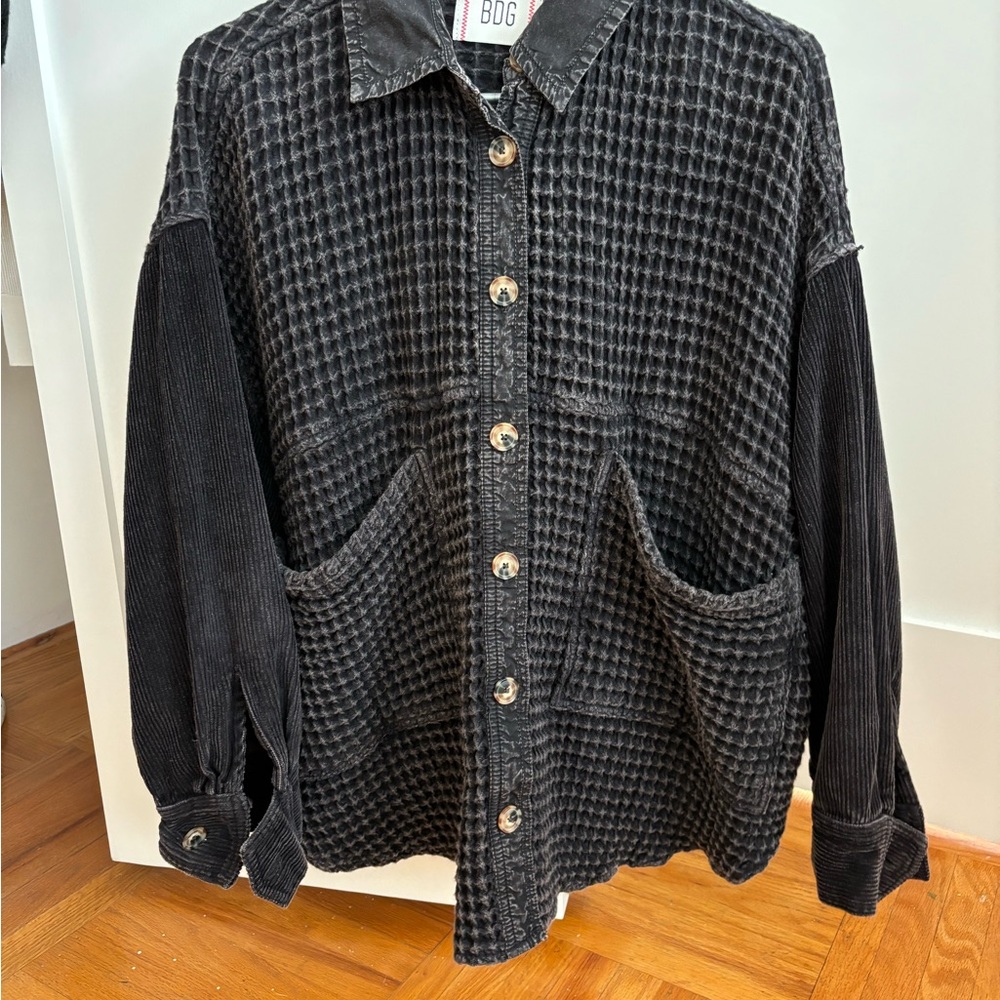 BDG Textured Black Button Down Shirt